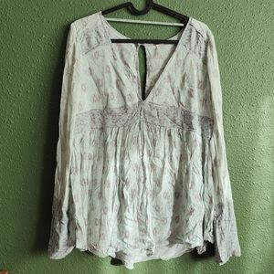 GUC FREE PEOPLE ROLLING HILLS BELL SLEEVE TUNIC TOP IN GREEN COMBO SIZE SMALL